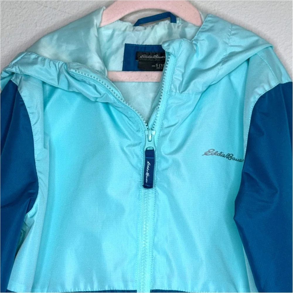 EDDIE BAUER Girls 3 in 1 Jacket Windbreaker Fleece Lining SM (7-8) Teal Outdoor